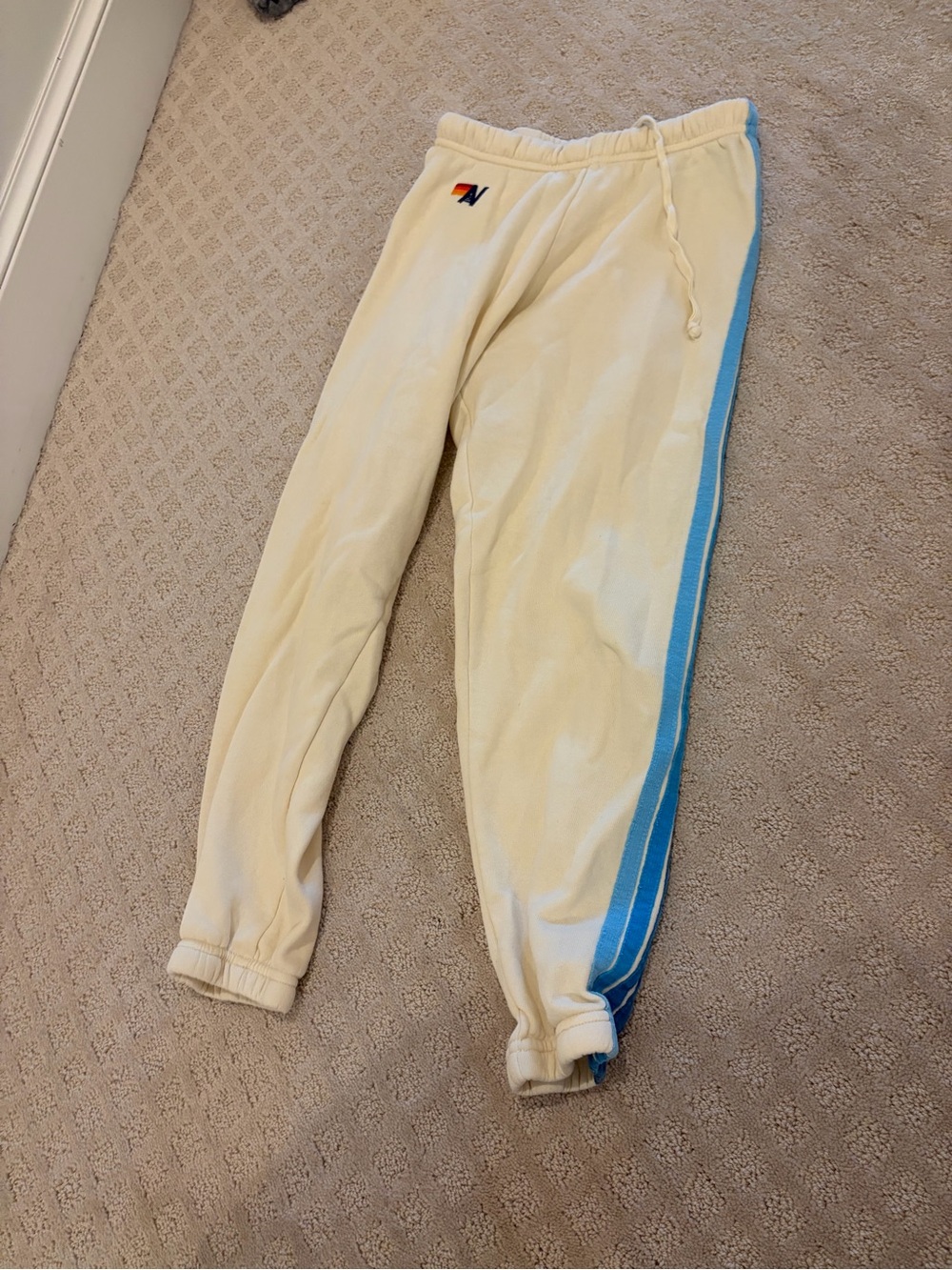 Aviator Nation 5 Stripe Sweatpants - Vintage White and Blue